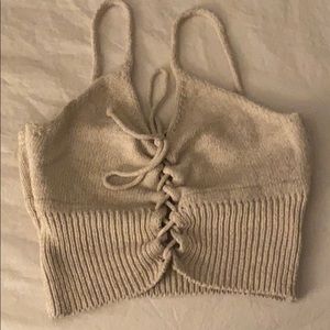 Reformation tie up stretch knit top